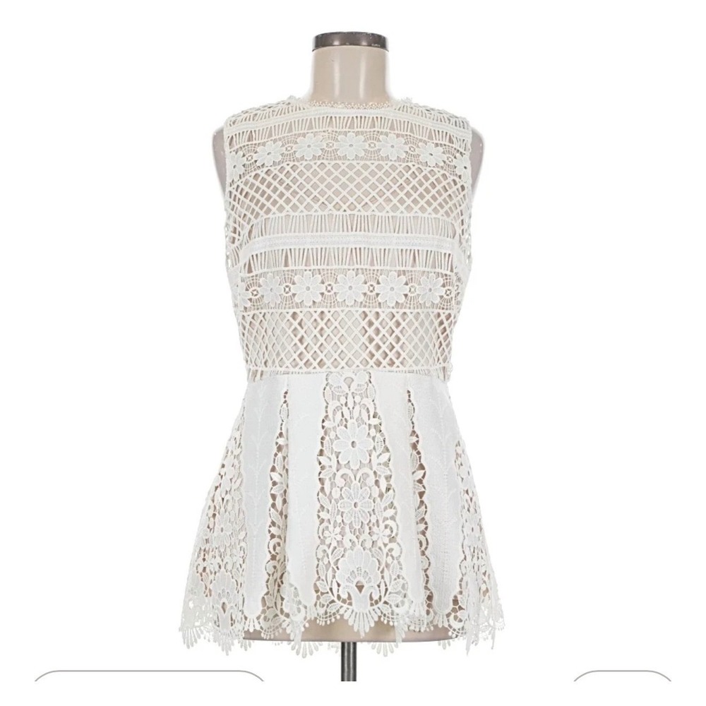 Elie Tahari Sleeveless Lace Peplum‎ Mini or Blouse White Womens Small Ivory
